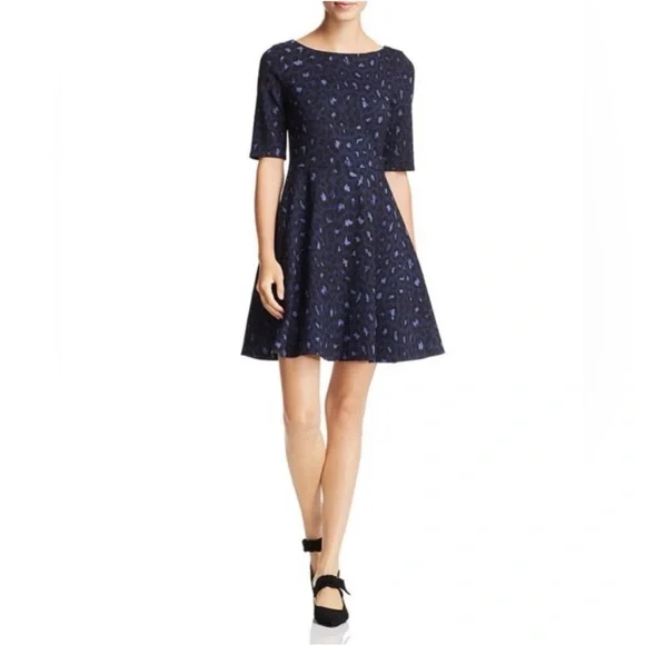 Kate Spade Leopard Print Ponte Fit & Flare Dress Blue Women’s Small - Picture 2 of 12